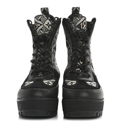 Louis Vuitton Suede Calfskin Jacquard Since 1854 Laureate Platform Desert Boots 37 Black 3 of 10