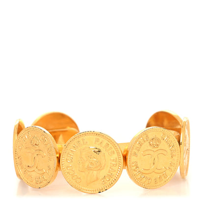 Chanel Metal Mademoiselle Coin Cuff Bracelet Gold 1 of 5
