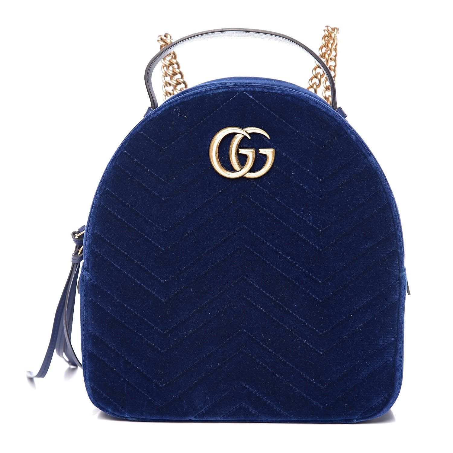 Gucci Velvet Matelasse GG Marmont Dome Backpack Cobalt Blue 1 of 8