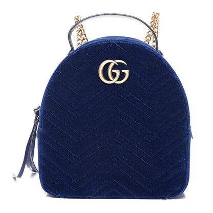 Gucci Velvet Matelasse GG Marmont Dome Backpack Cobalt Blue 1 of 8