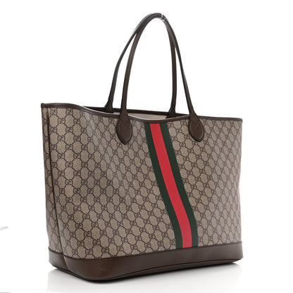 Gucci GG Supreme Monogram Textured Dollar Calfskin Web Large Ophidia Tote Beige Ebony New Acero 4 of 11