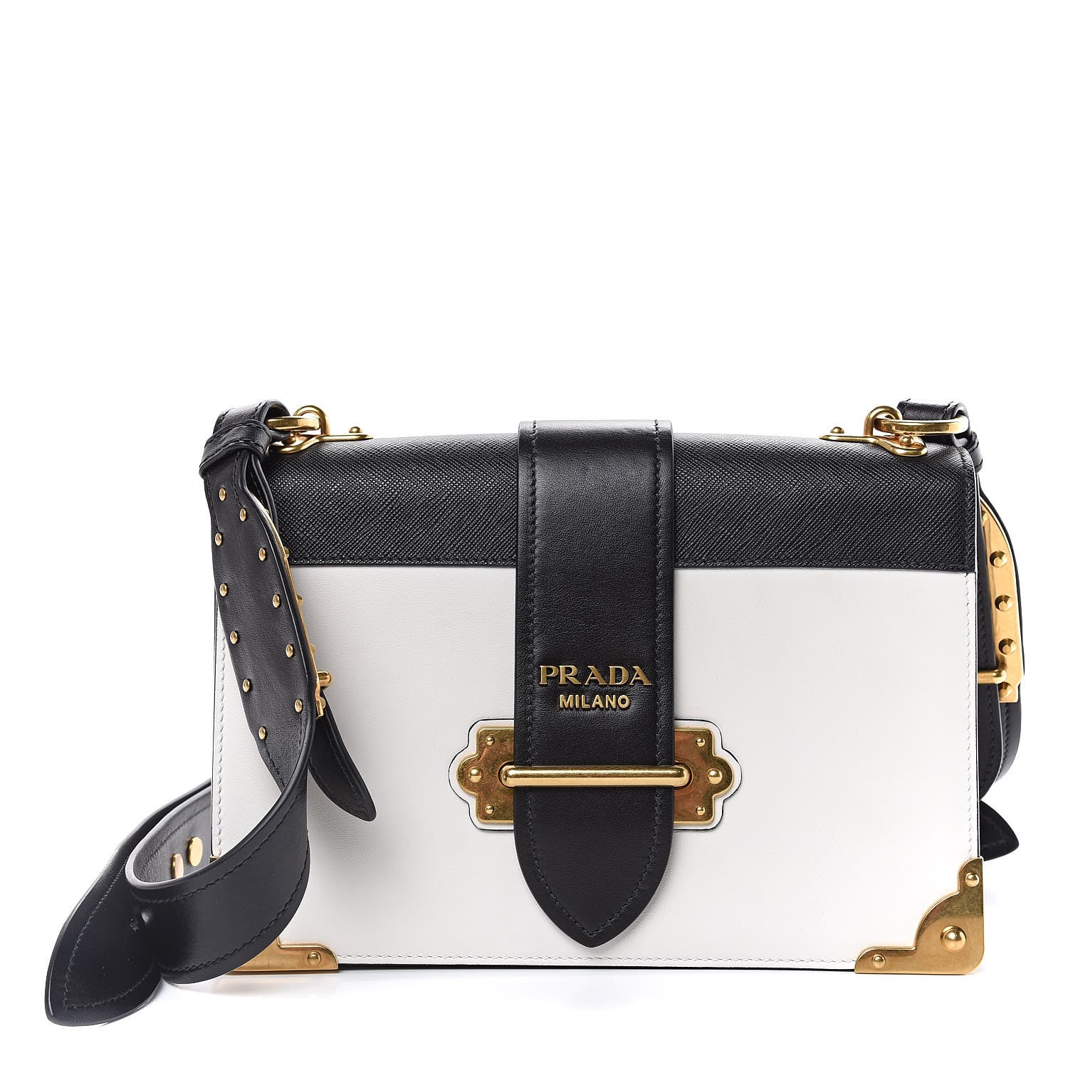 Prada City Calf Saffiano Large Cahier Bag White Black 1 of 18