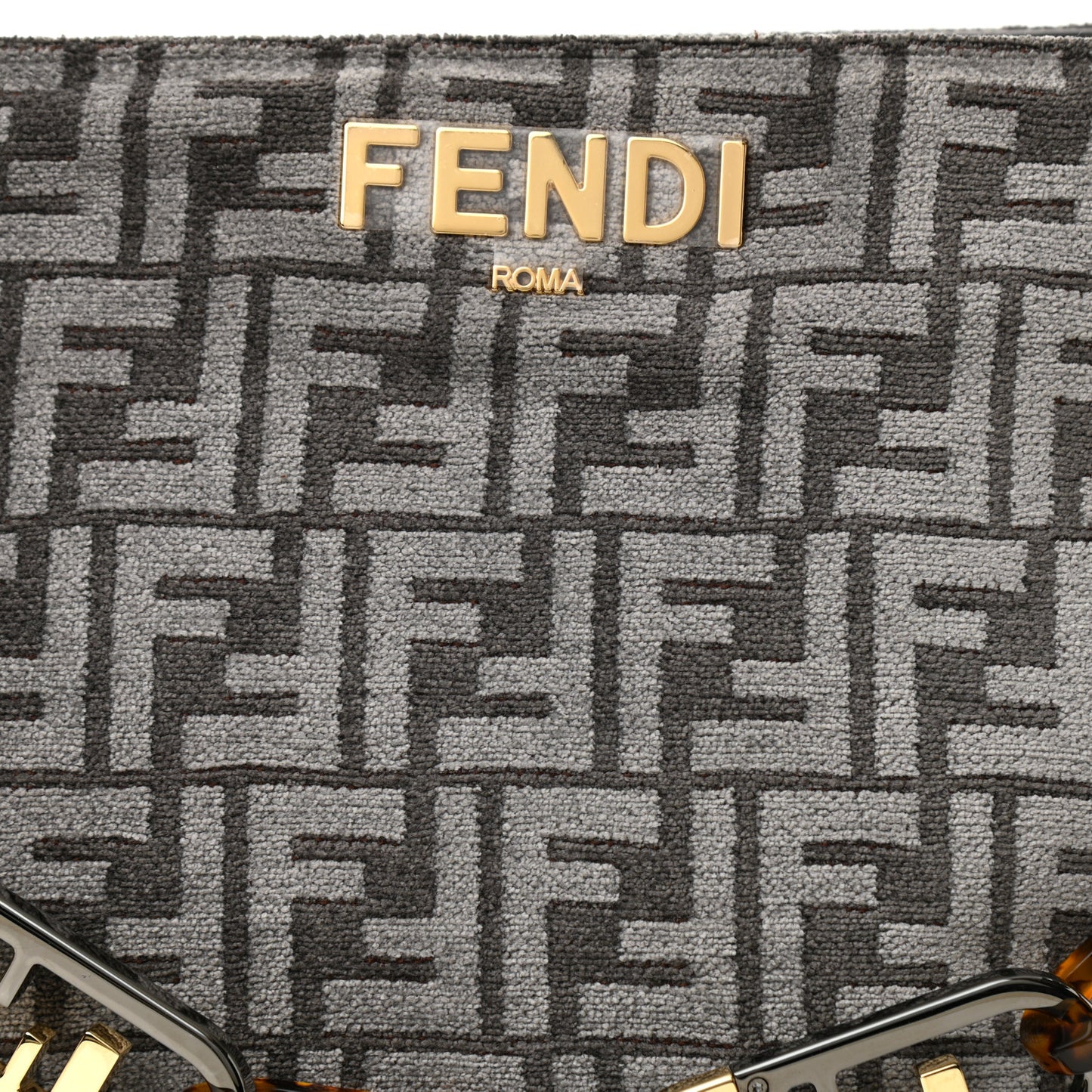 Chenille Vitello Seta Plexiglass FF Fendi O'Lock Zipper Anthracite Asfalto