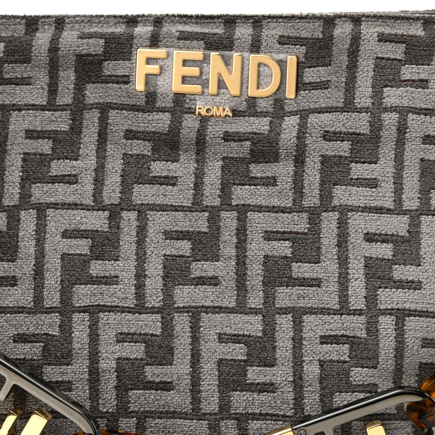 Fendi Chenille Vitello Seta Plexiglass FF Fendi O'Lock Zipper Anthracite Asfalto 7 of 9