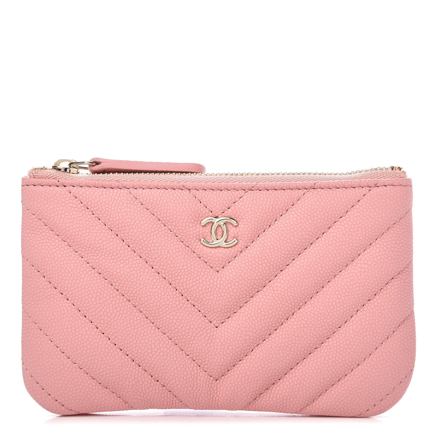 Caviar Chevron Quilted Small Cosmetic Case Pink