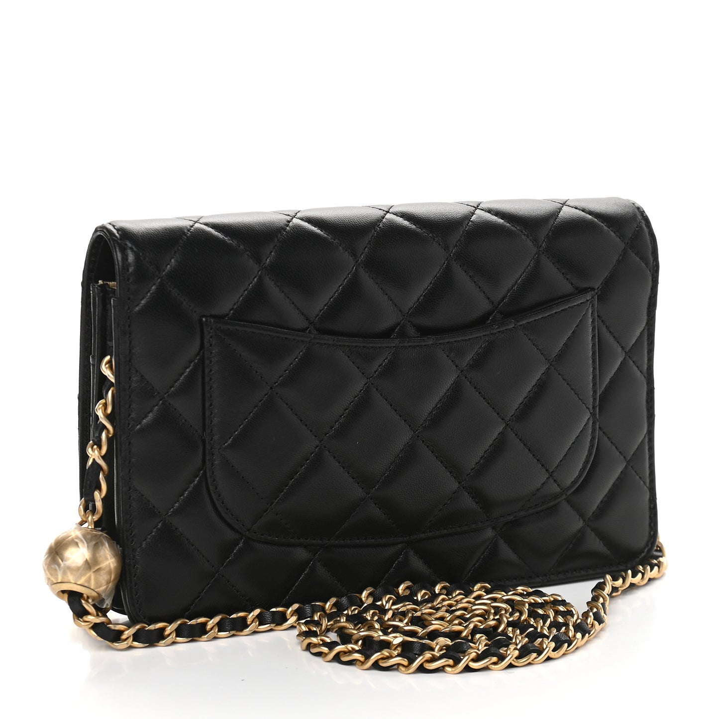 Lambskin Quilted CC Pearl Crush Wallet on Chain WOC Black