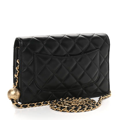 Chanel Lambskin Quilted CC Pearl Crush Wallet on Chain WOC Black 3 of 10