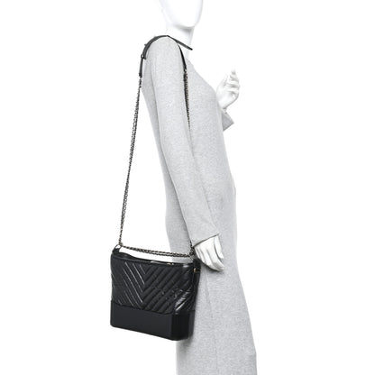 Chanel Aged Calfskin Chevron Quilted Medium Gabrielle Hobo Black 2 of 10