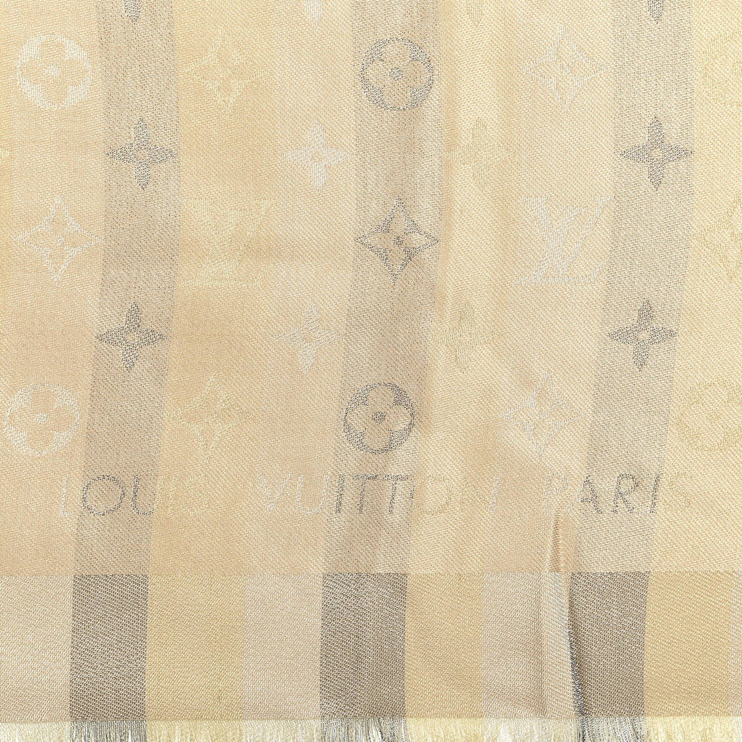 Louis Vuitton Silk Lurex Wool So Shine Monogram Shawl Beige 2 of 3