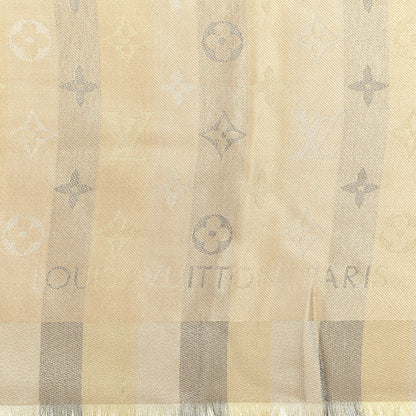 Louis Vuitton Silk Lurex Wool So Shine Monogram Shawl Beige 2 of 3