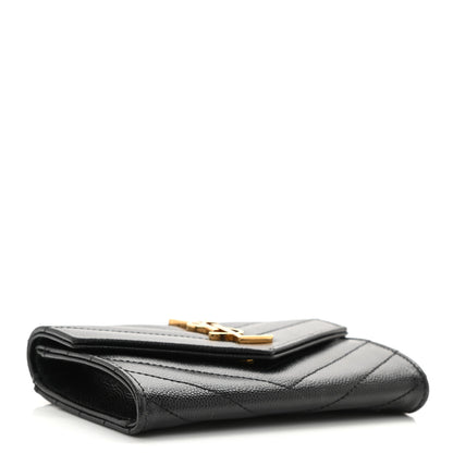 Saint Laurent Grain De Poudre Matelasse Chevron Small Monogram Envelope Wallet Black 4 of 7