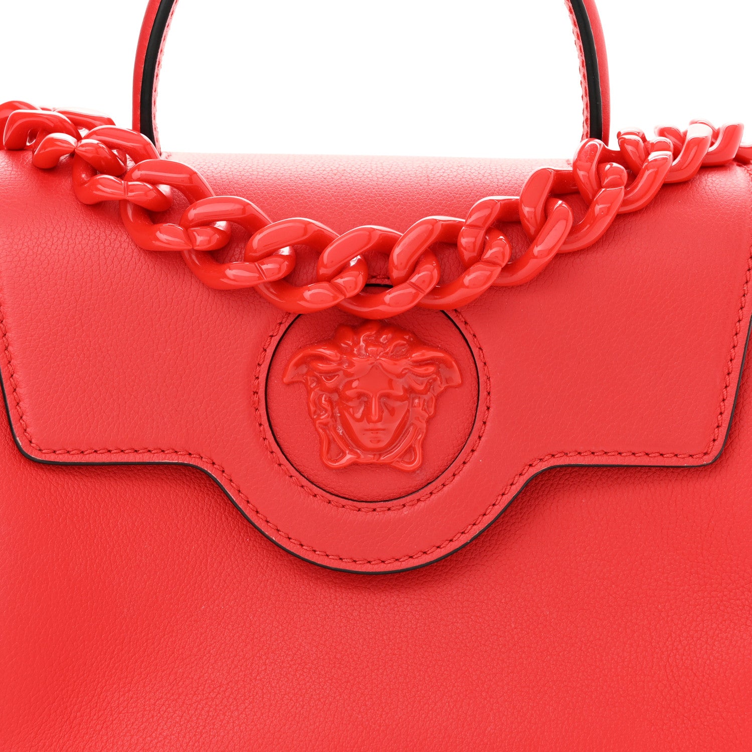 Versace Calfskin Medium La Medusa Top Handle Handbag Red 7 of 13