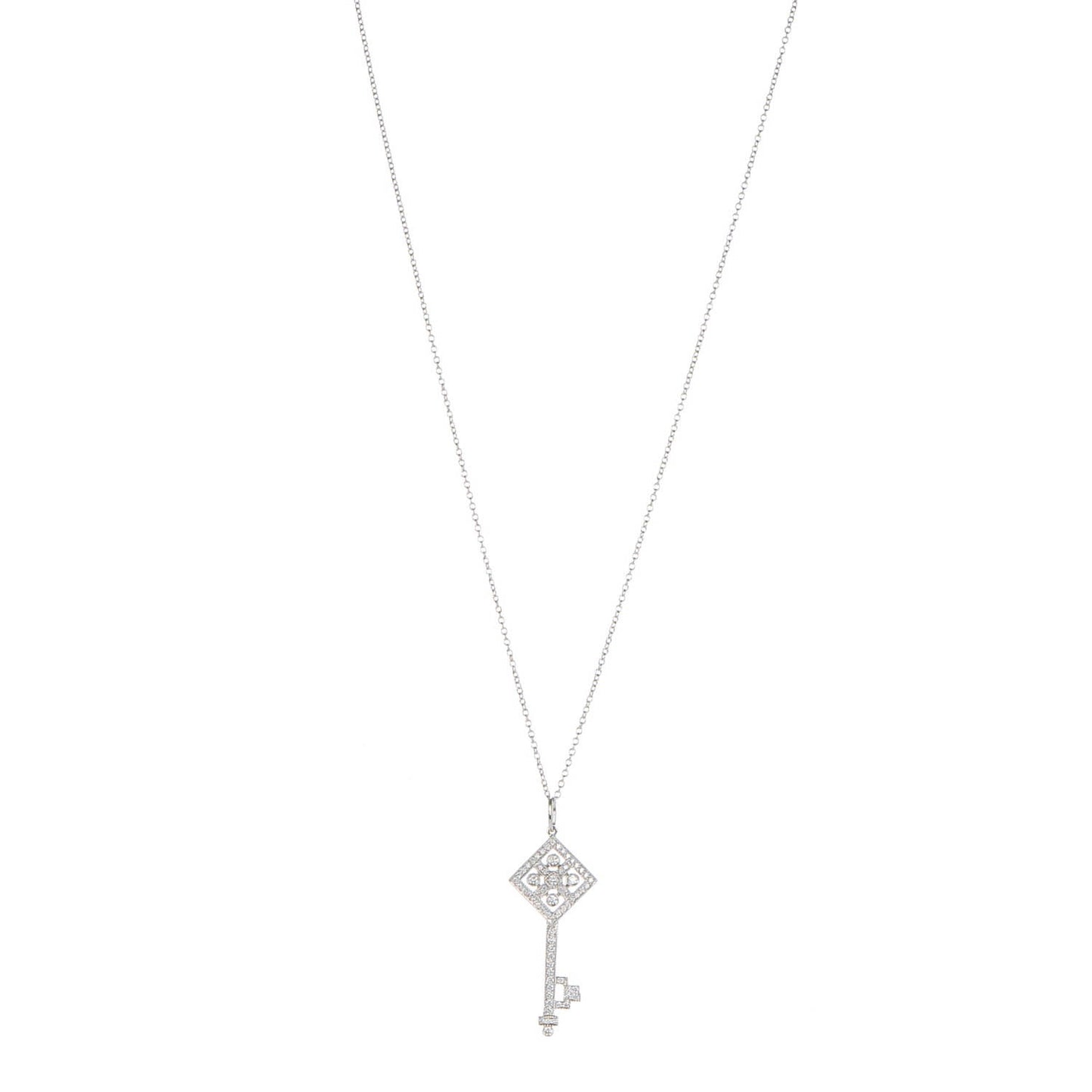 Platinum Diamond Checkerboard Key Pendant Necklace