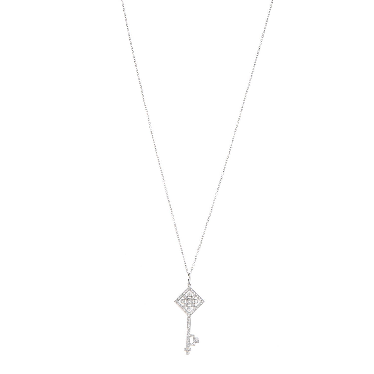 Tiffany Platinum Diamond Checkerboard Key Pendant Necklace 1 of 6