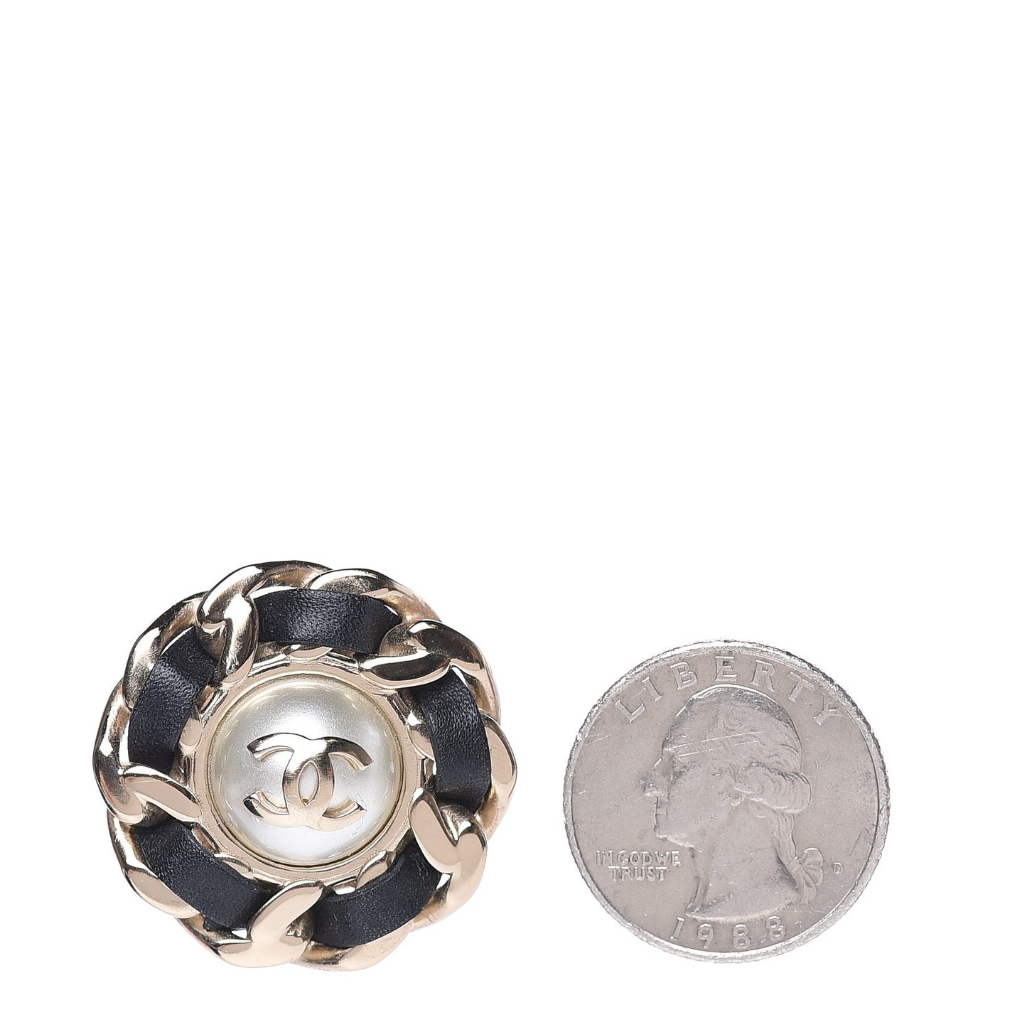 Pearl Lambskin Chain Around CC Earrings Gold