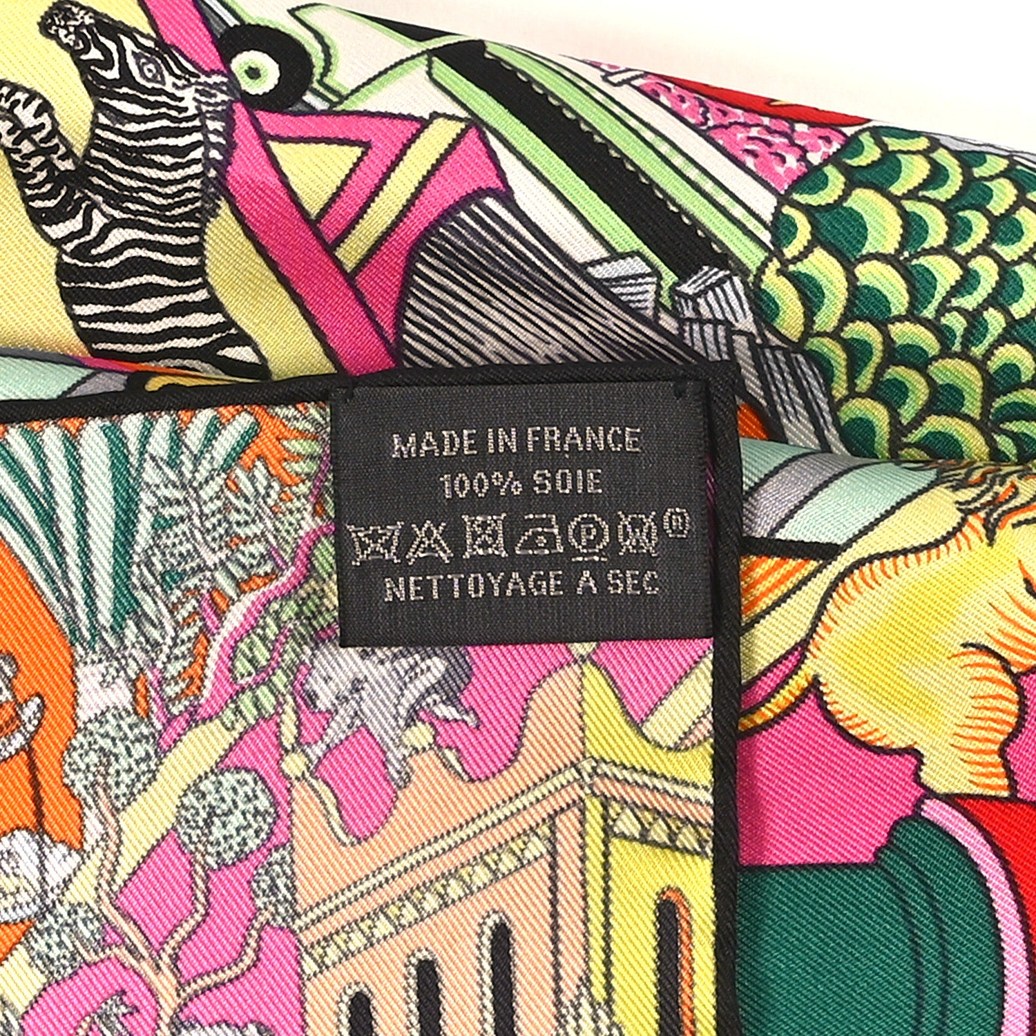 Hermes Silk Animapolis Scarf 90 Jaune Vif Vert Rose 4 of 4