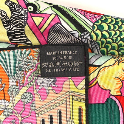 Hermes Silk Animapolis Scarf 90 Jaune Vif Vert Rose 4 of 4
