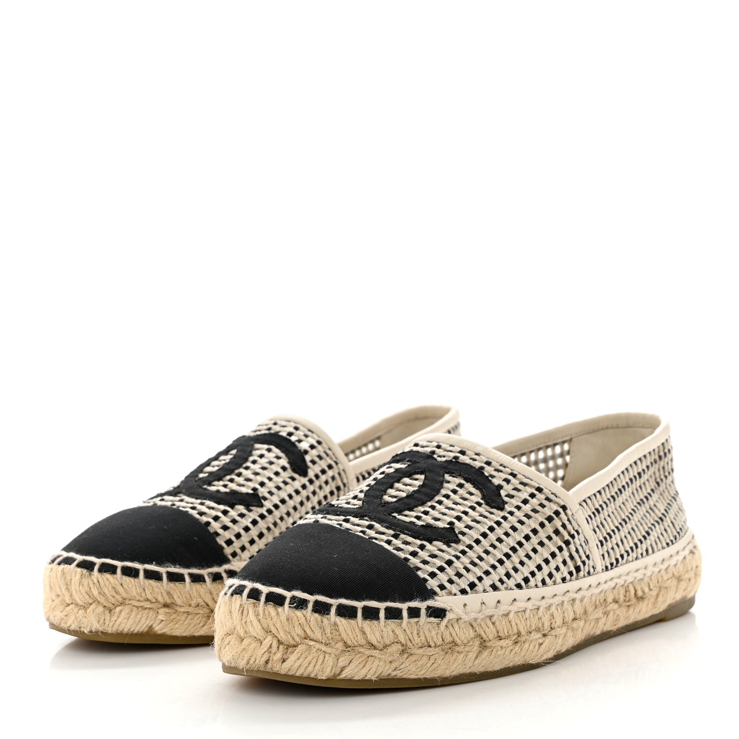 Chanel Mesh Grosgrain CC Espadrilles 38 Beige Black 3 of 8