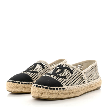 Chanel Mesh Grosgrain CC Espadrilles 38 Beige Black 3 of 8