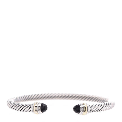 David Yurman Sterling Silver 14K Yellow Gold Black Onyx 5mm Cable Classics Bracelet 1 of 5
