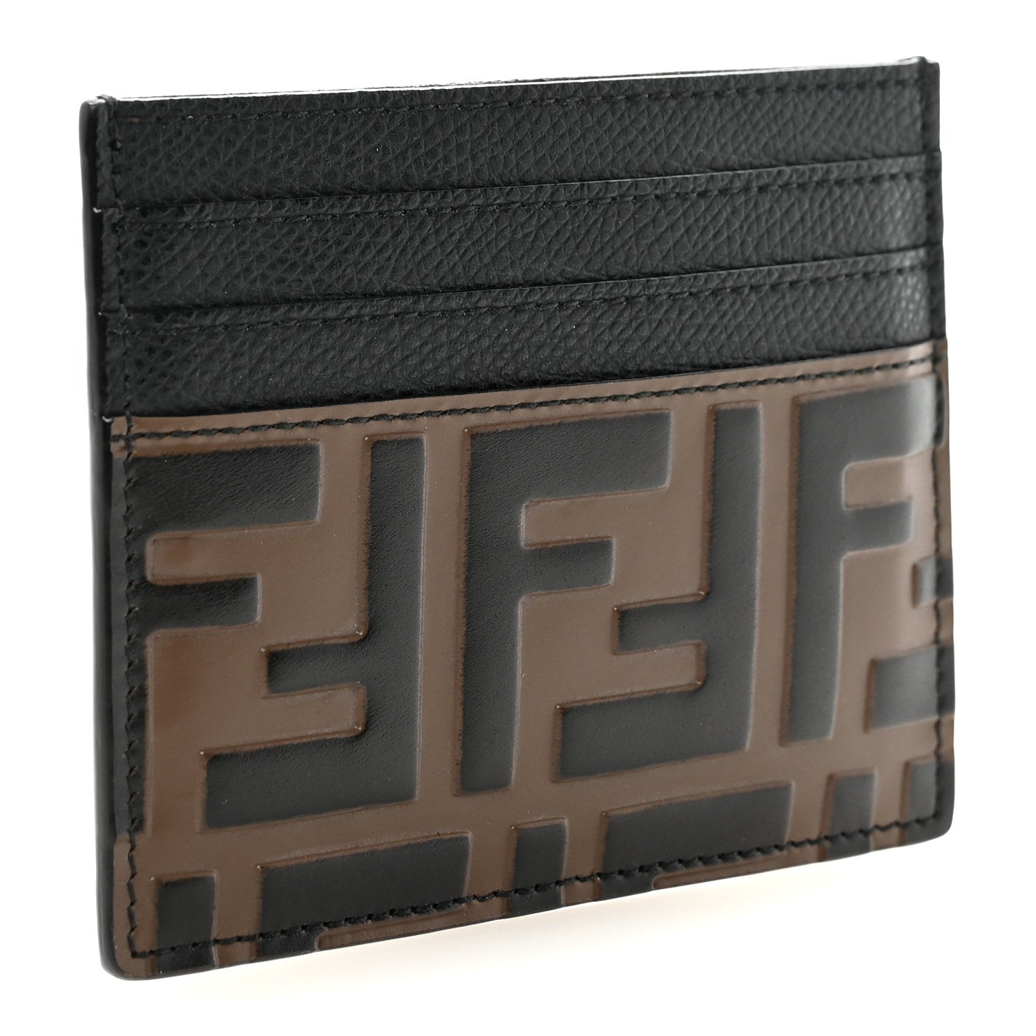 Fendi Vitello Cruise Bi-Color FF 1974 Embossed Card Holder Maya Black 3 of 6