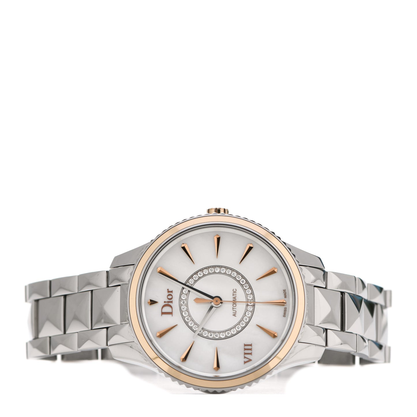 Stainless Steel 18K Rose Gold Diamond Mother of Pearl 36mm Dior VIII Montaigne Automatic Watch