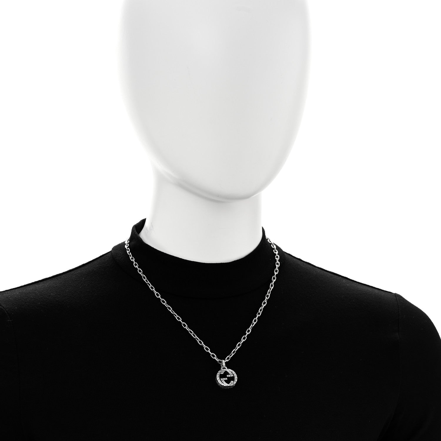 Gucci Sterling Silver Textured Interlocking G Pendant Necklace 2 of 6