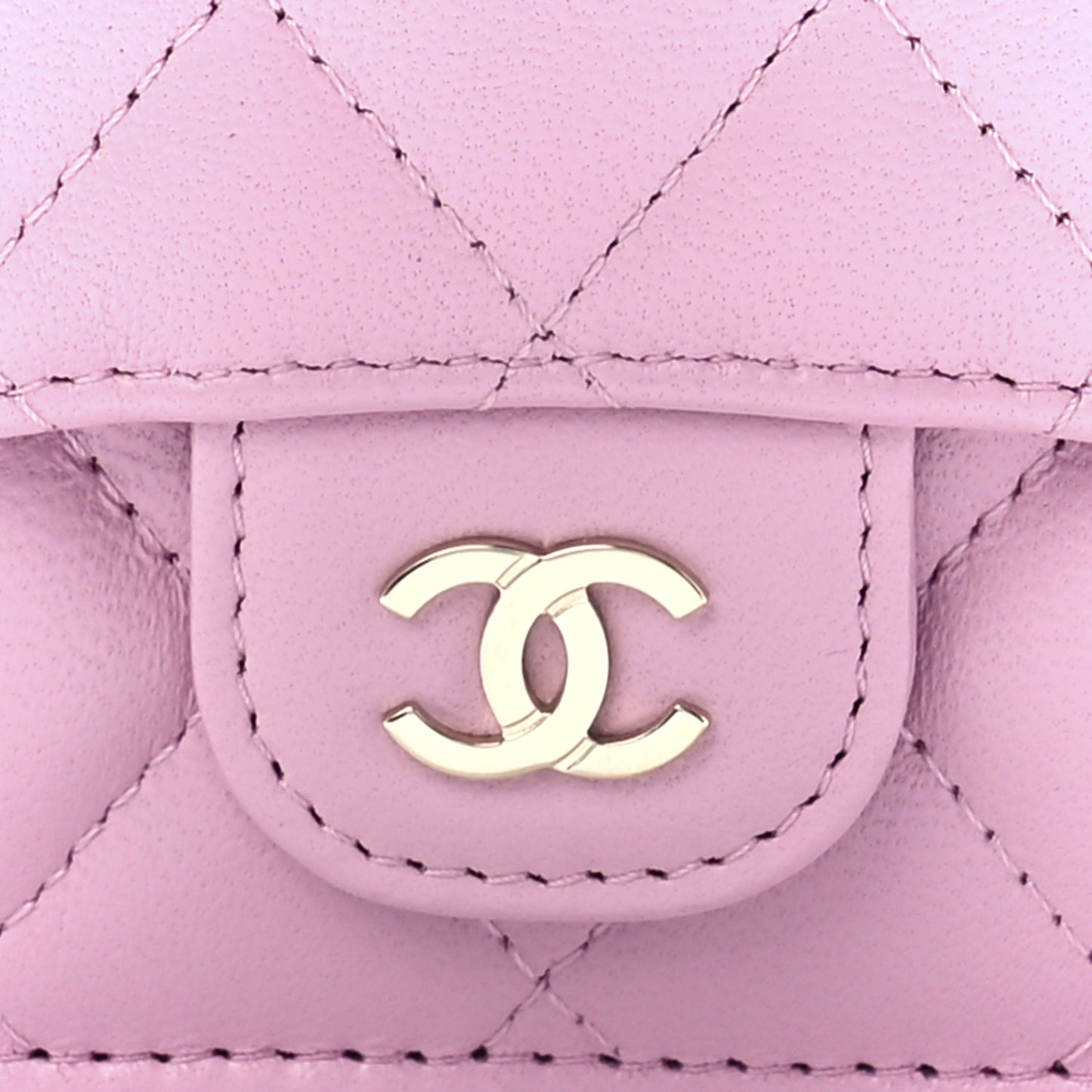 Lambskin Quilted Double Flap Wallet Light Pink