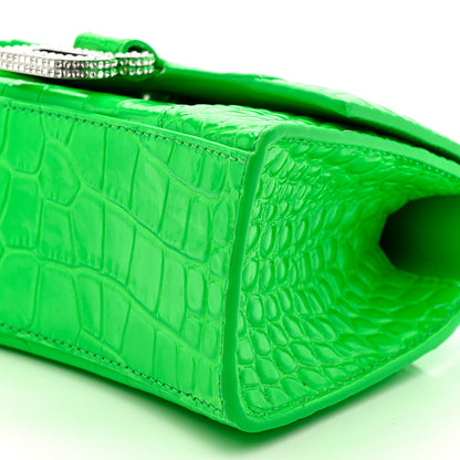 Balenciaga Shiny Calfskin Strass Crocodile Embossed Hourglass Top Handle Bag XS Fluo Green 10 of 13