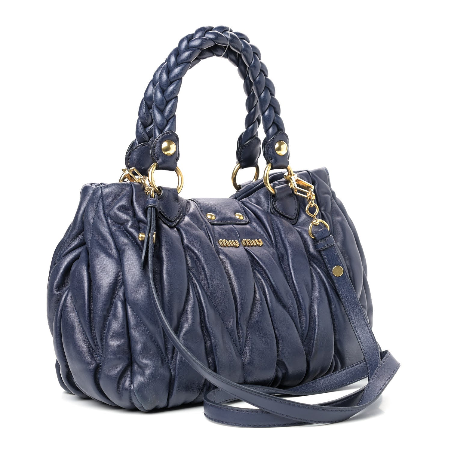 Miu Miu Nappa Matelasse Top Handle Satchel Navy Blue 3 of 12