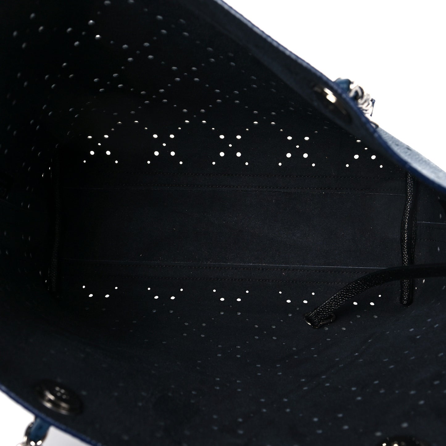 Perforated Grained Calfskin Large Shopping Tote Blue