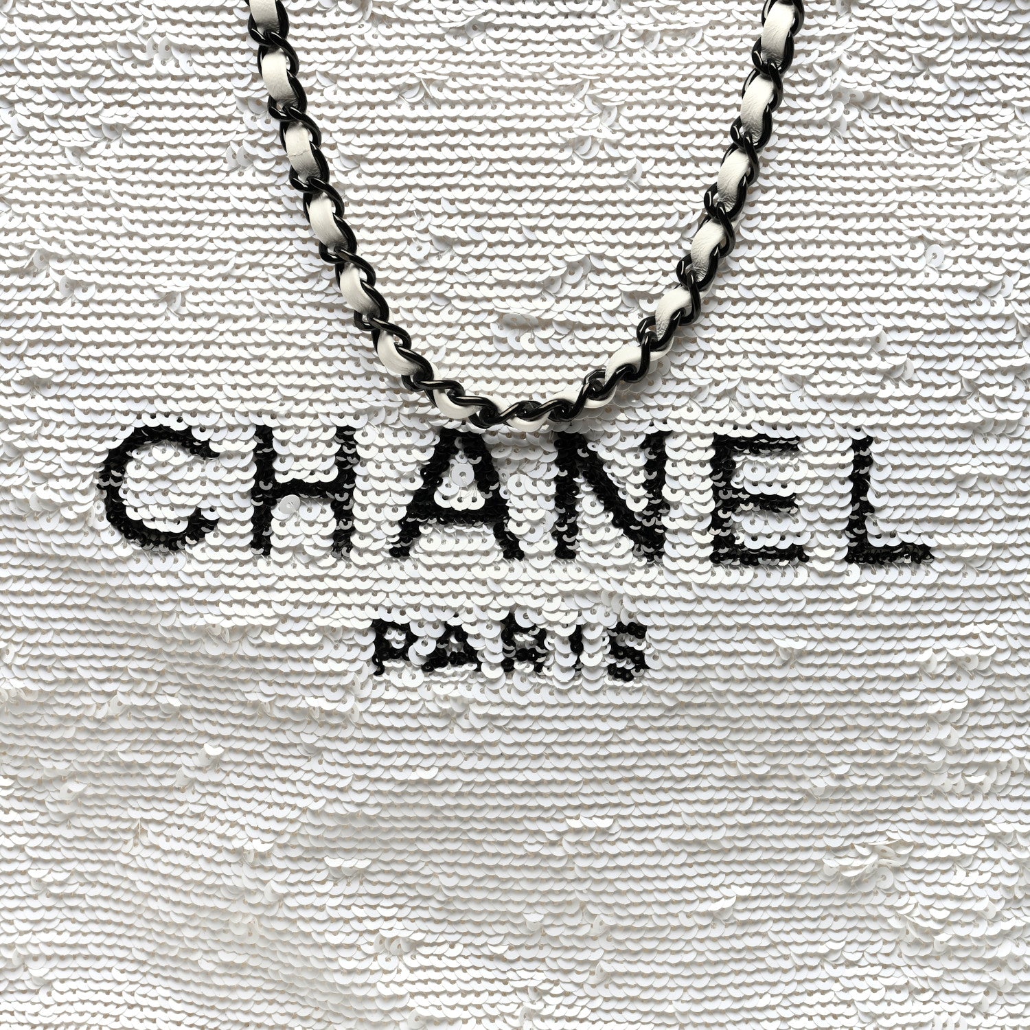 Chanel Sequin Logo Shopping Tote White Black 9 of 11