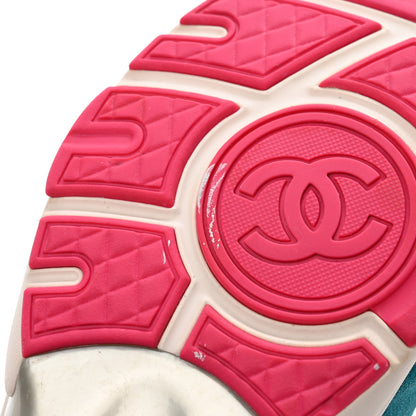 Chanel Nylon Calfskin Suede CC Sneakers 40 Navy Turquoise 16 of 18
