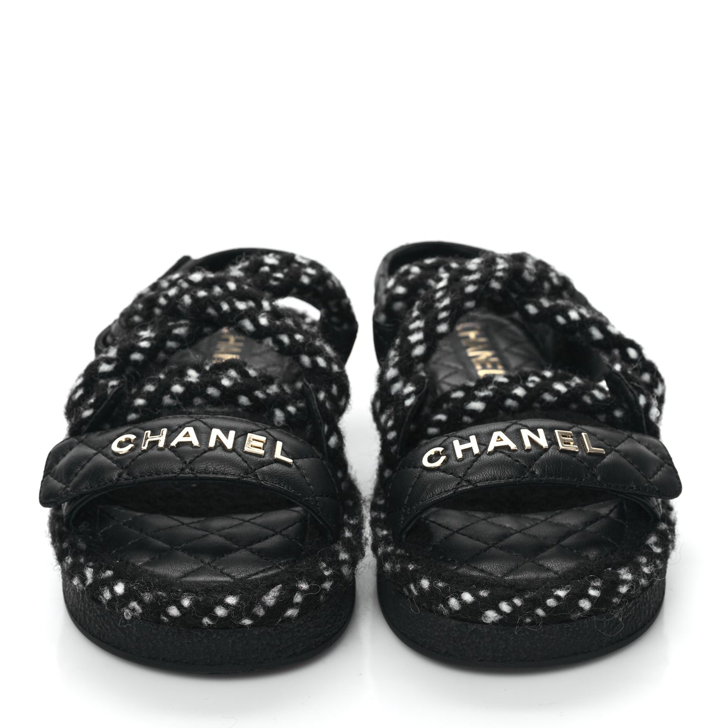 Cord Lambskin Quilted Logo Sandals 36 Black White
