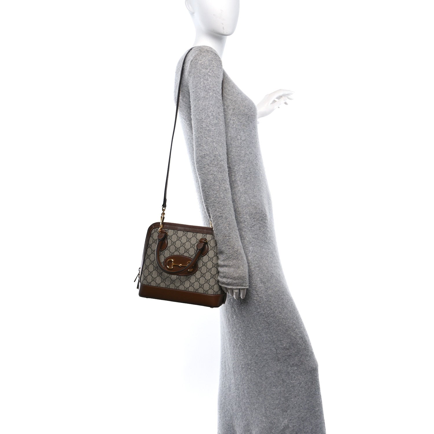 Gucci GG Supreme Monogram Azalea Calfskin Small Horsebit 1955 Top Handle Bag Beige Ebony Brown Sugar 2 of 11