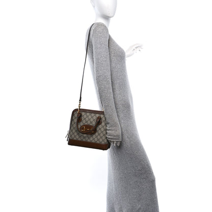 Gucci GG Supreme Monogram Azalea Calfskin Small Horsebit 1955 Top Handle Bag Beige Ebony Brown Sugar 2 of 11
