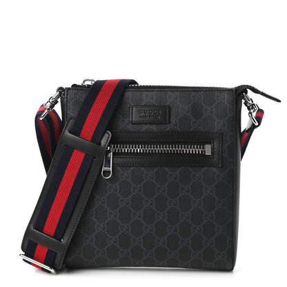 Gucci GG Supreme Monogram Web Small Flat Messenger Bag Black Grey 1 of 11