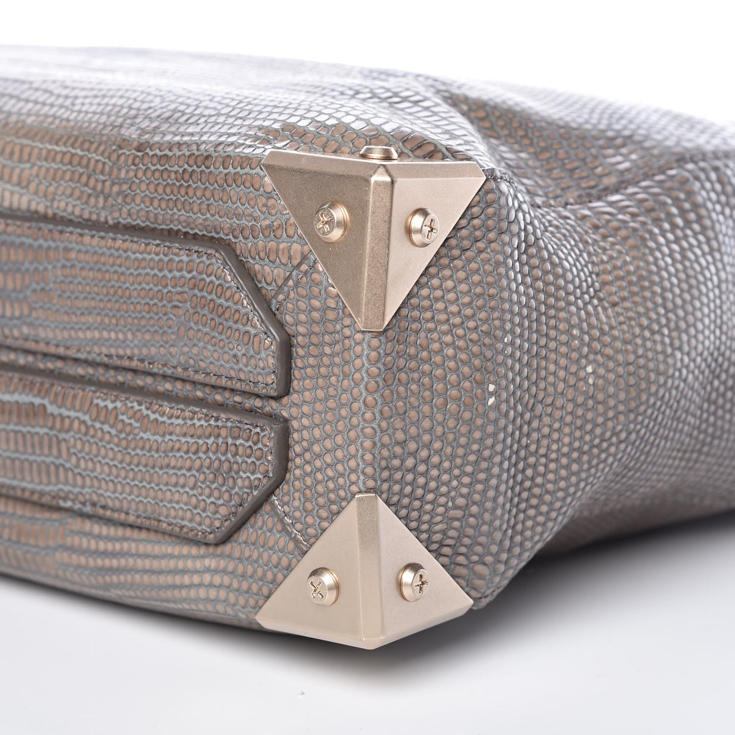 Lizard Embossed Prisma Skeletal Tote Grey