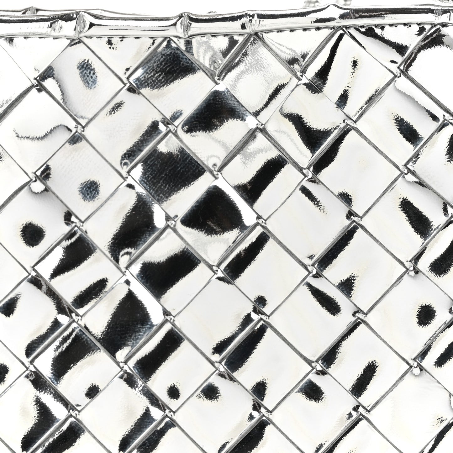 Mirror Laminated Nappa Intrecciato Mini Sardine Bag Silver