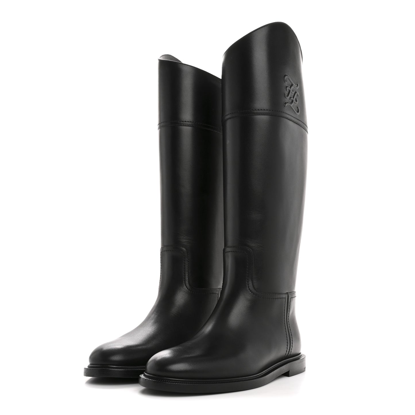 Vitello Karligraphy Embossed Tall Riding Boots 36 Black