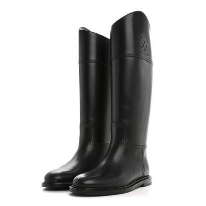 Fendi Vitello Karligraphy Embossed Tall Riding Boots 36 Black 3 of 8