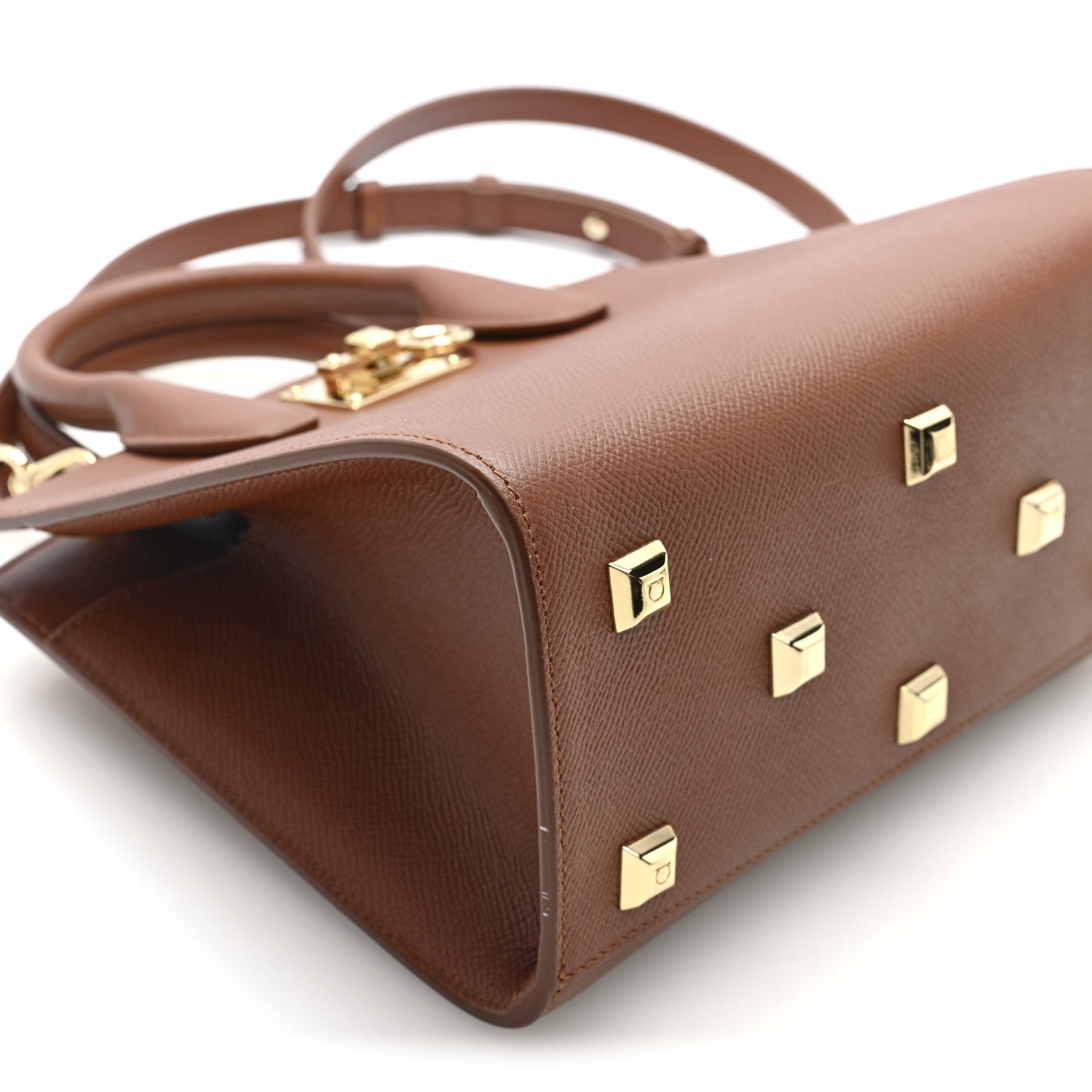 Salvatore Ferragamo Hammered Calfskin Small The Studio Box Bag New Cognac 8 of 9