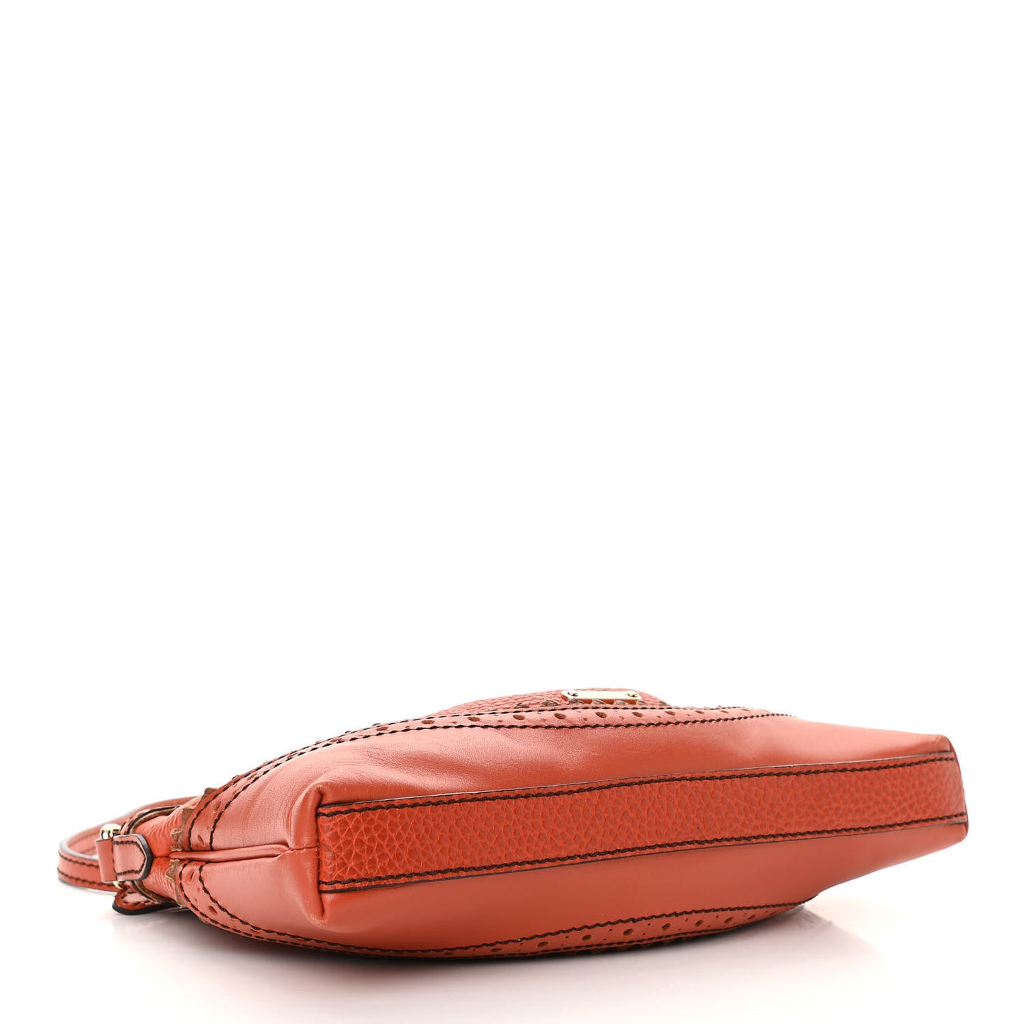 Grainy Calfskin Broguing Crossbody Tangerine