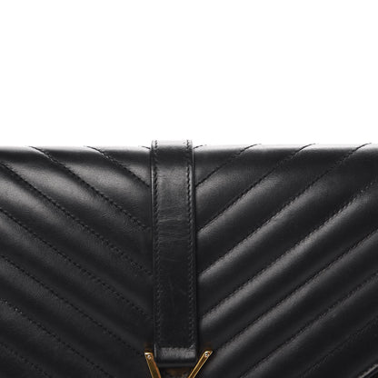 Saint Laurent Smooth Calfskin Matelasse Chevron Large Monogram Satchel Black 12 of 14
