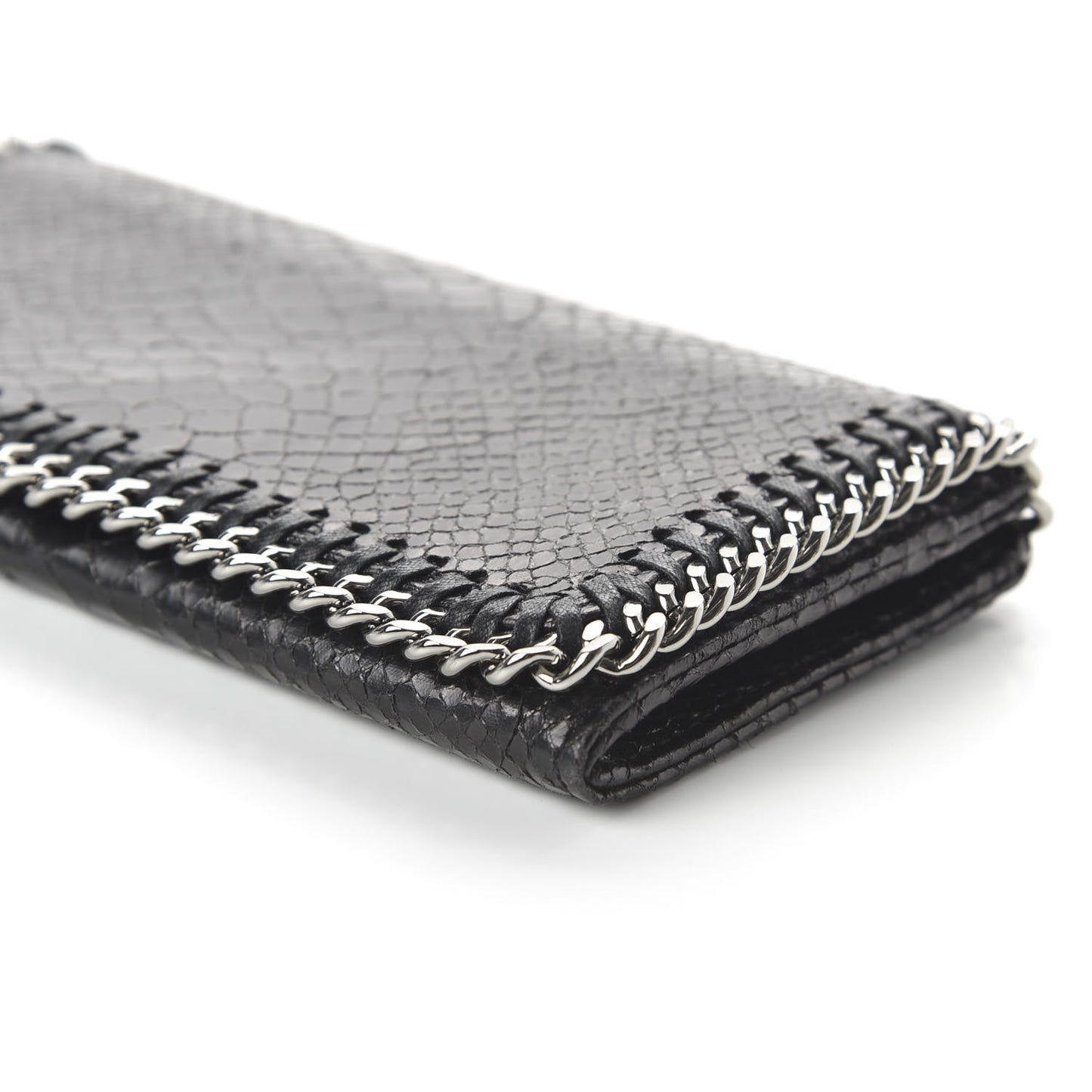 Embossed Crocodile Effect Falabella Flap Wallet Black