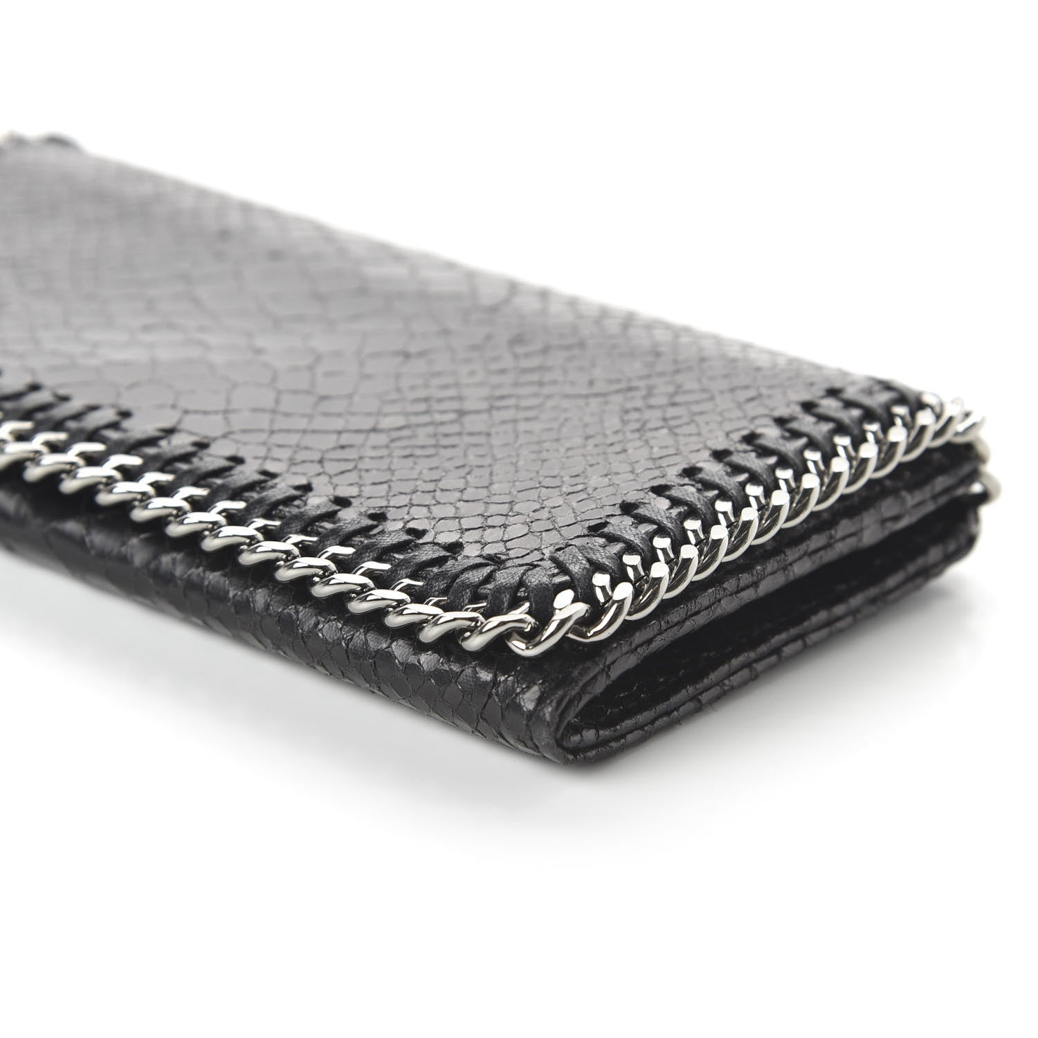 Stella McCartney Embossed Crocodile Effect Falabella Flap Wallet Black 7 of 9