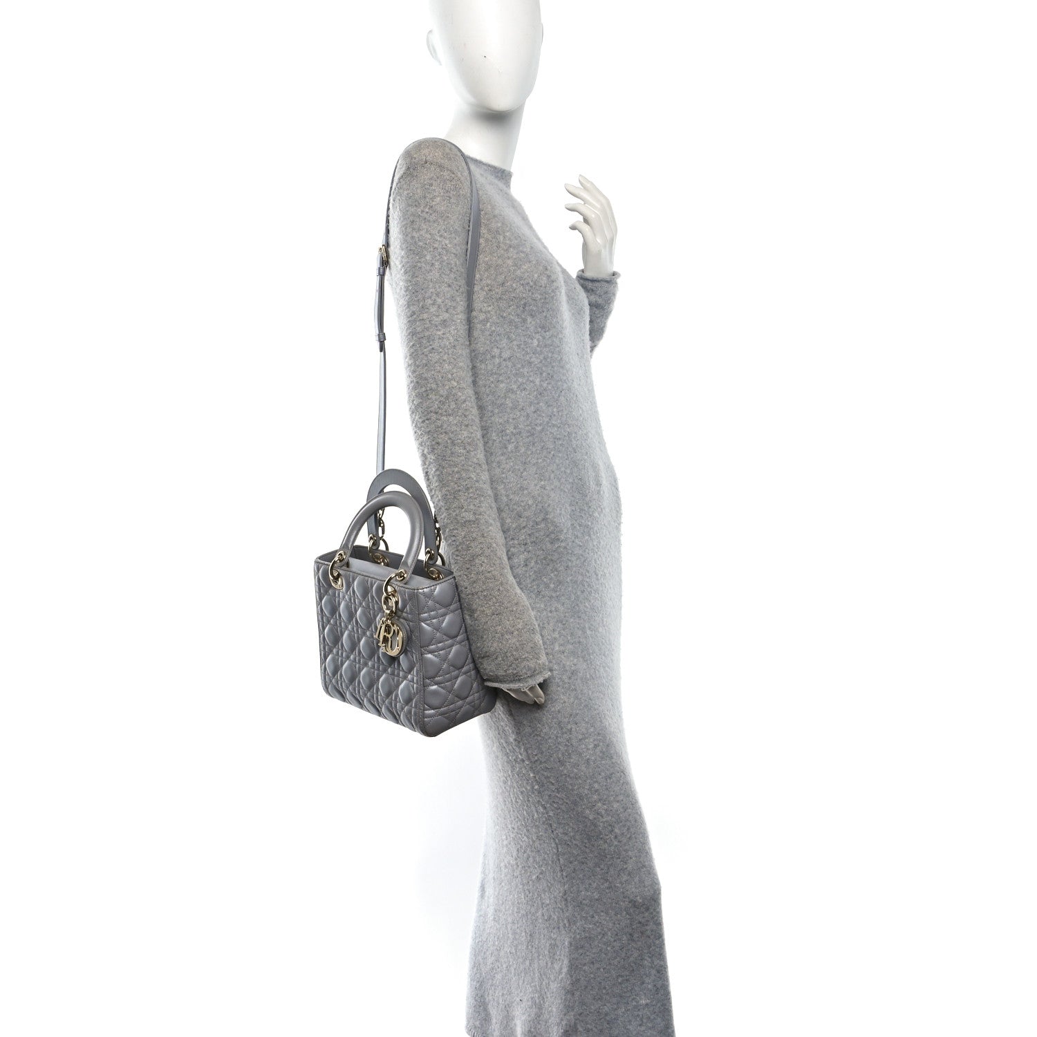 Christian Dior Pearly Lambskin Cannage Medium Lady Dior Grey 2 of 10