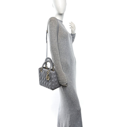 Christian Dior Pearly Lambskin Cannage Medium Lady Dior Grey 2 of 10