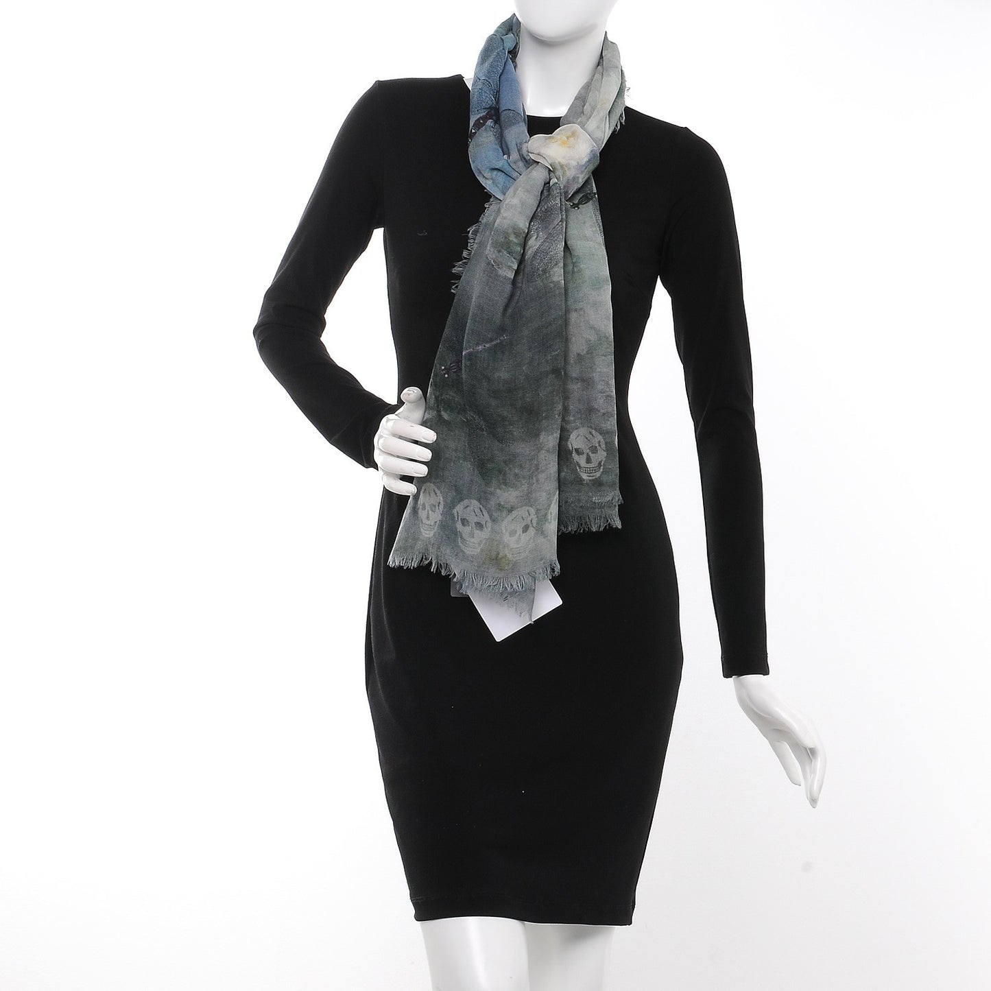 Wool Cashmere Skull Waterlily Scarf Green