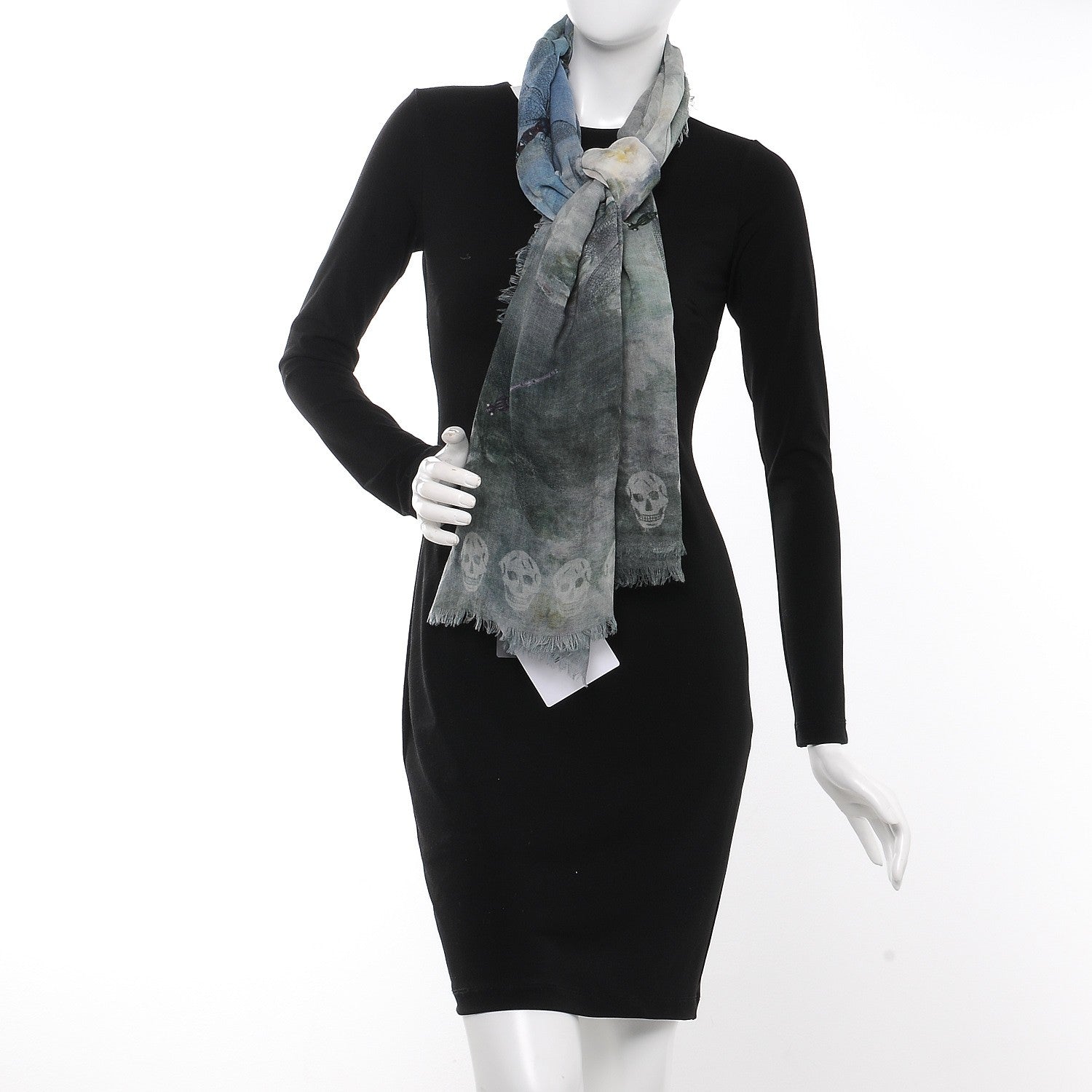 Alexander McQueen Wool Cashmere Skull Waterlily Scarf Green 2 of 6